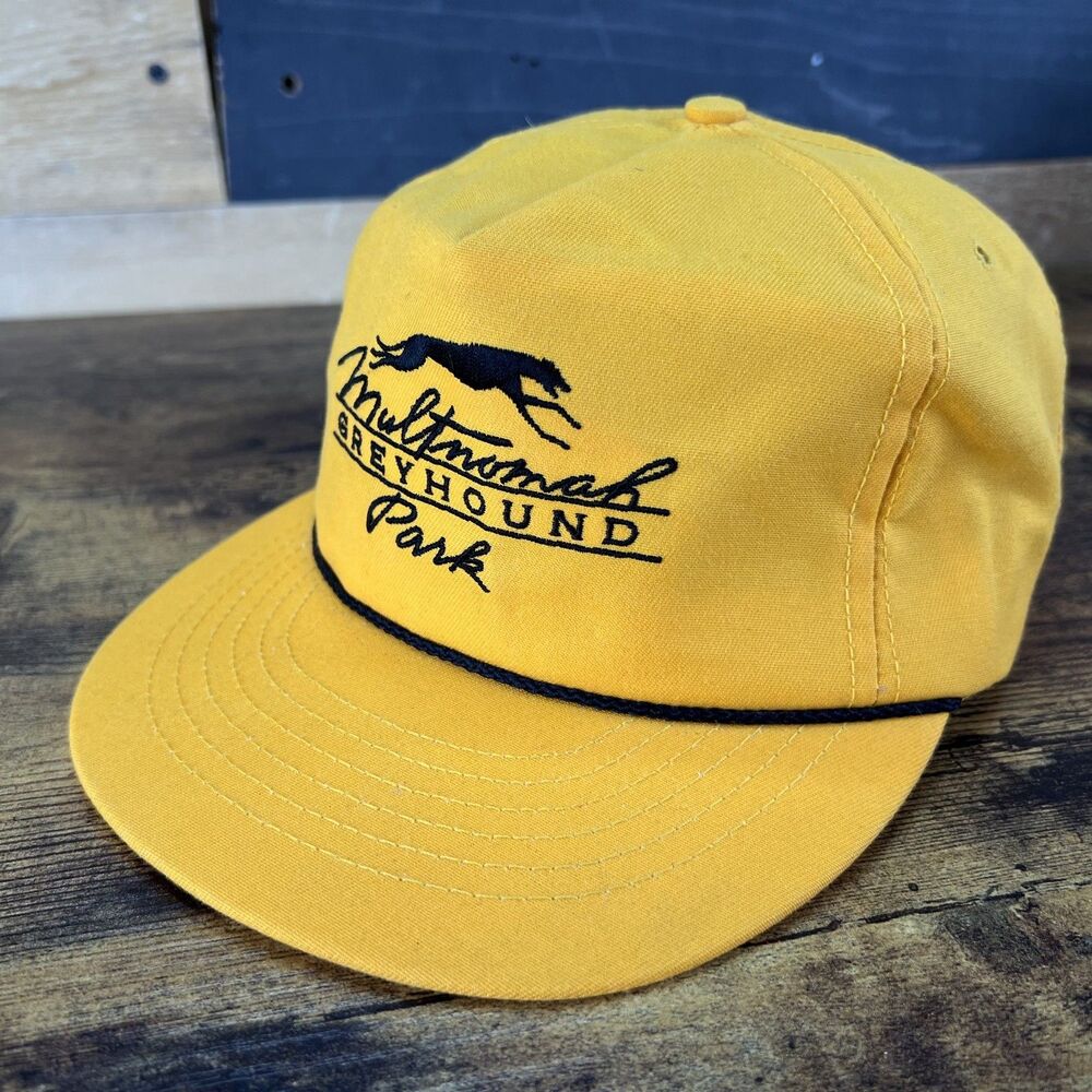 Multnomah Greyhound Park Yellow Black Vintage Snap Back Trucker Hat Cap